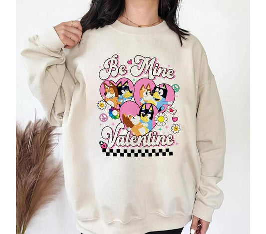 Bluey And Bingo Valentine Couple Sweatshirt, Bluey Mum Dad T-Shirt,Valentine Shirt For Mom and Dad, Be Mine Valentine Bluey Sweatshirt Bandit Heeler S
