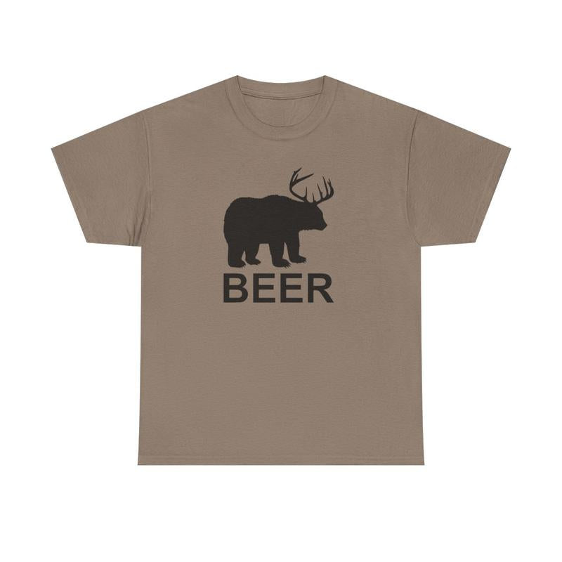 Bear and Deer Heavy Cotton Tee - Beer Shirt - Funny Shirt - Gift For Men And Women - Outdoors - Nature - Hunting Shirt