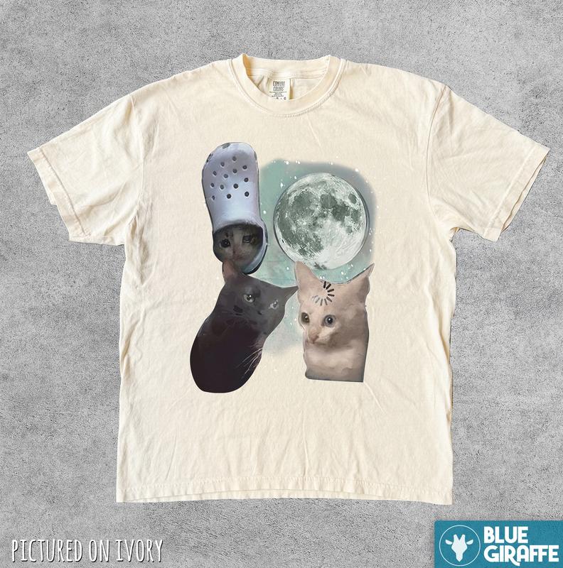 Three Cats Moon Retro T-Shirt, Meme Comfort Colors Graphic Tee