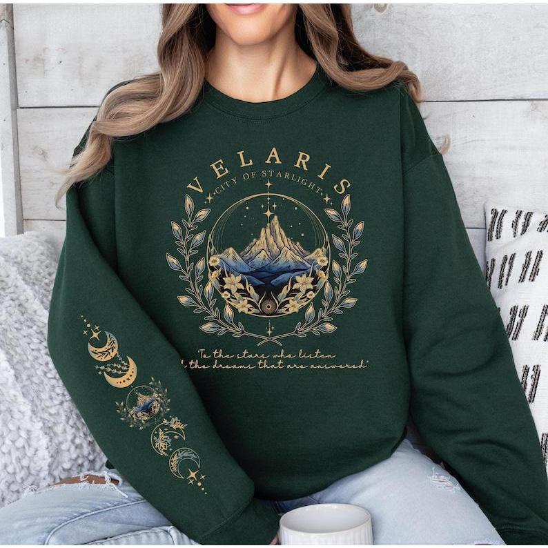 Velaris Sleeve Printed Sweatshirt, A Court of Thorns And Roses Sweatshirt, Fantasy Book Sweaters, Acotar Sweatshirt, Night Court Sweater