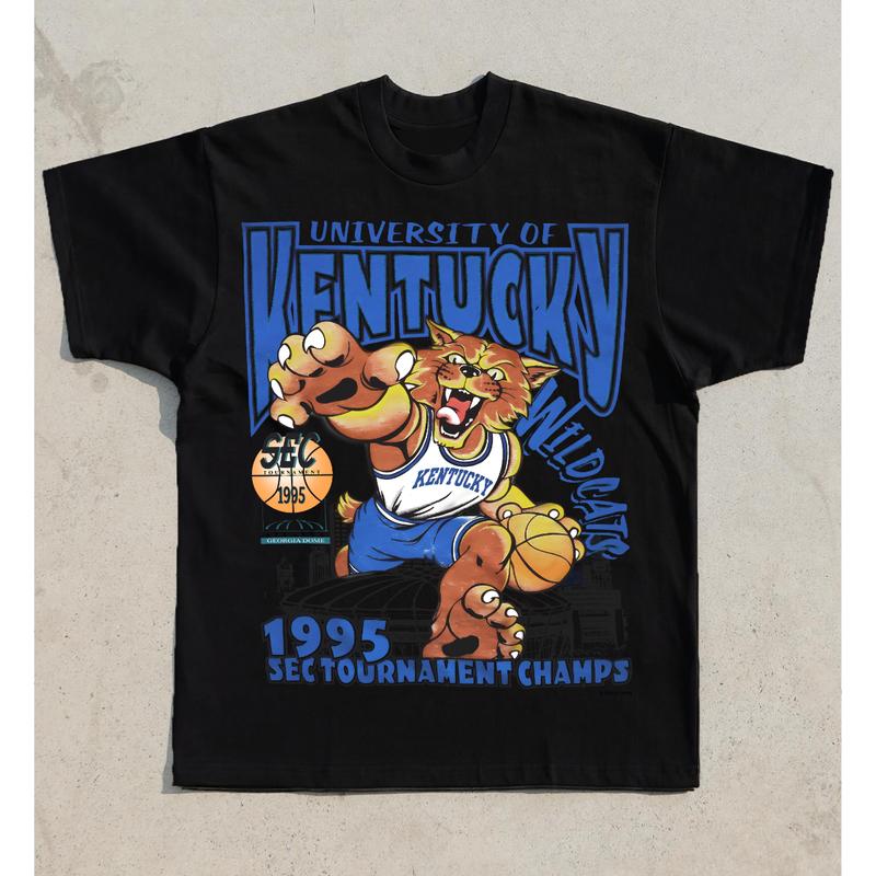 Vintage SEC 1995 Basketball Kentucky Wildcat T-Shirt Top Unisex Cotton Menswear Retro Sport football fan Tshirt Streetwear