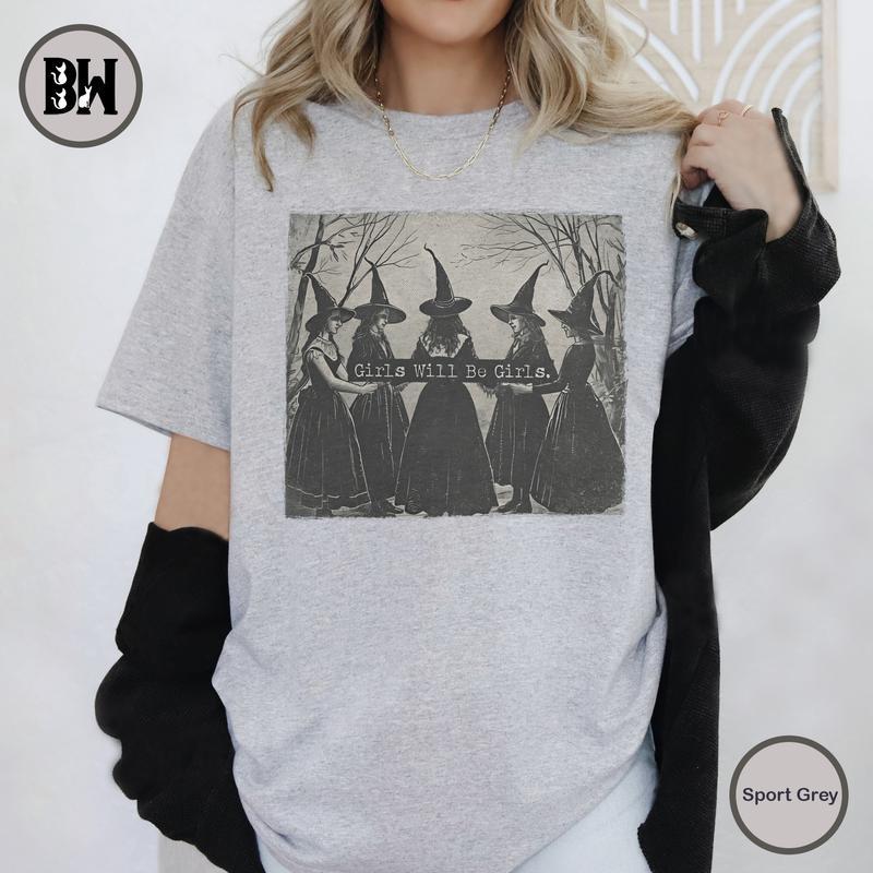 Vintage Girls Will Be Girls W.i.t.ch Shirt, Funny W.i.t.ch Vintage Shirt, Vintage Halloween Women Shirt Cotton Fabric