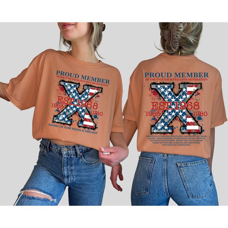 Custom Est.Year FAFO Flag X 1965-1980 GenX 2 Side Shirt, Generation GenX T-shirt, Proud Member The True FAFO Generation X Shirt