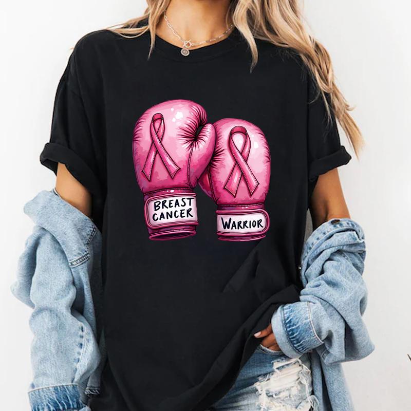 Breast Cancer with Boxing Gloves Shirt, Pink Ribbon Shirt, Gift for Women, Cancer Survivor Gift, Cancer Awareness Month, Support Squad