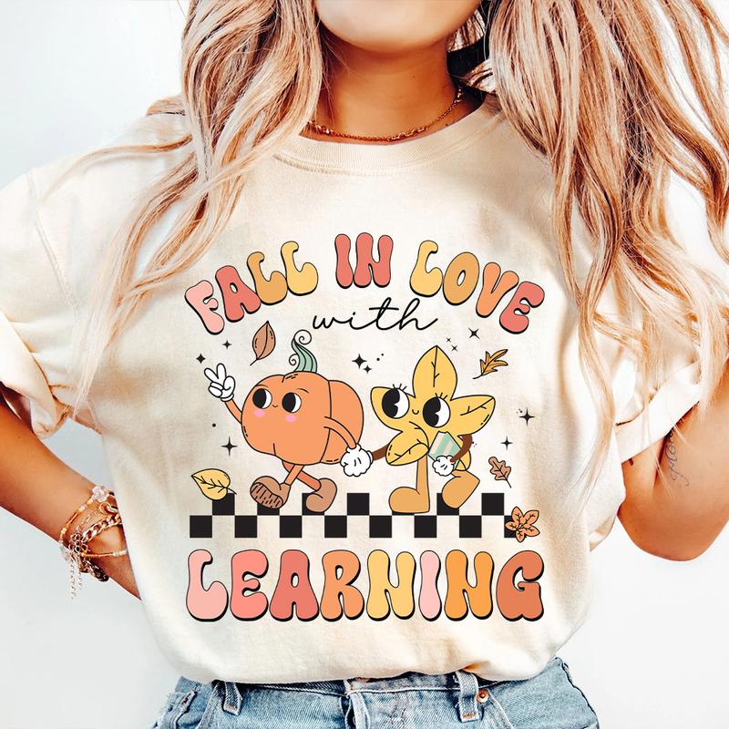 Groovy Teacher Shirt, Teacher Fall Shirt, Fall In Love With Learning Teacher, Teacher Pumpkin Shirt, Retro Teacher Shirt, Thanksgiving Tee