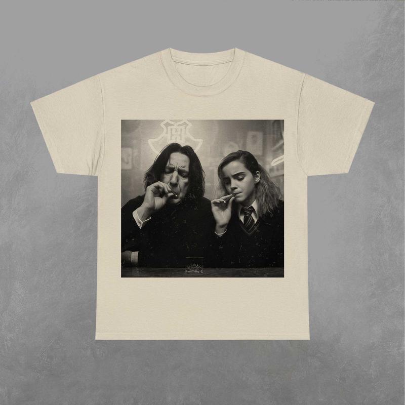 Hermione and Snape Smokin' Shirt, Wizarding Fan Graphic Tee, Retro Potterhead Shirt, Unisex Movie T-Shirt, Classic Menswear