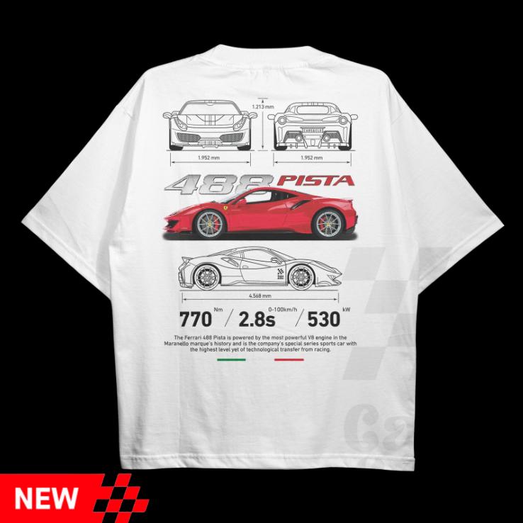 Drive in Style Car-Themed T-Shirts, 488 Pista T-Shirt, 488 Pista Technical Specs T-Shirt, Racing Shirt, Sport Car Shirt Top Menswear Streetwear