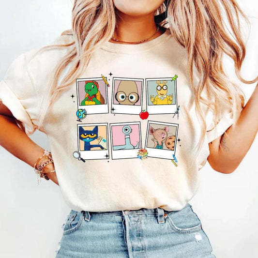 Read Children's Books Characters Polaroid Teacher Shirt, Elephant Piggie Pigeon Shirt, Reading Shirt, Librarian Shirt, Teacher Life Shirt, Kindergarte