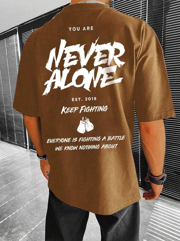 Men's Regular Fit Letter Print Round Neck Drop Shoulder Tee, Graphic Tees,Â Casual Streetwear Short Sleeve T-Shirt for Summer, Menswear for Daily Wear