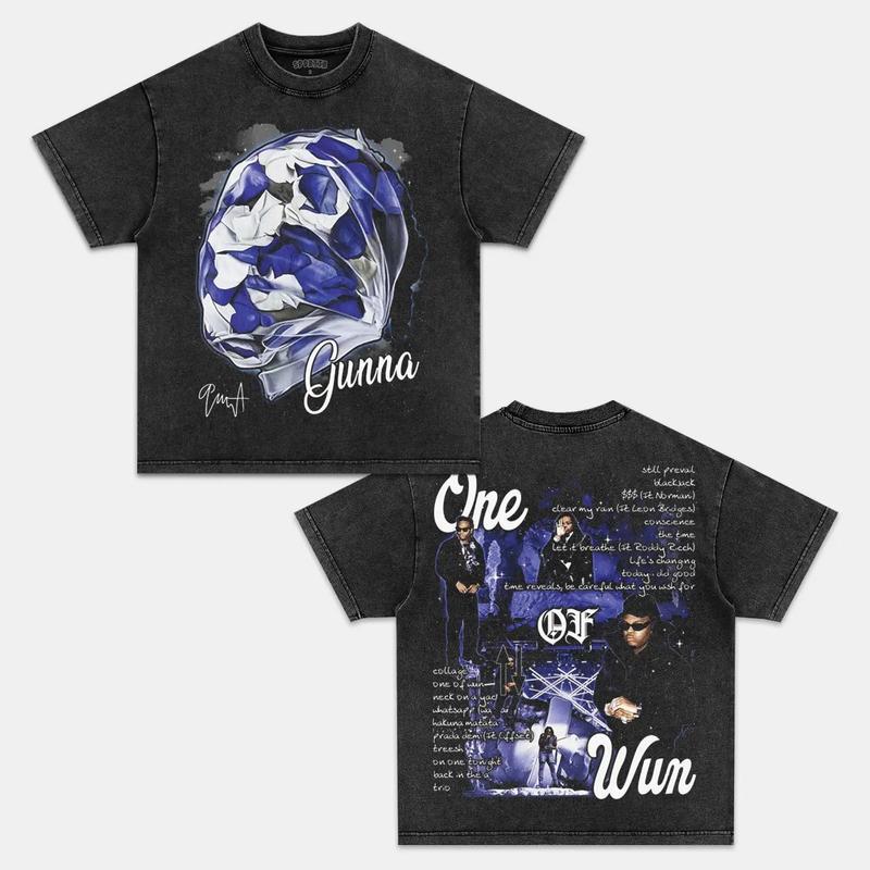 GUNNA ONE OF WUN Double Printed Short Sleeve Tee Cotton Vintage Shirt To Match Sneaker Hiphop Clothing Rapper Merch Shirt, Hiphop Tour Concert 2024, G