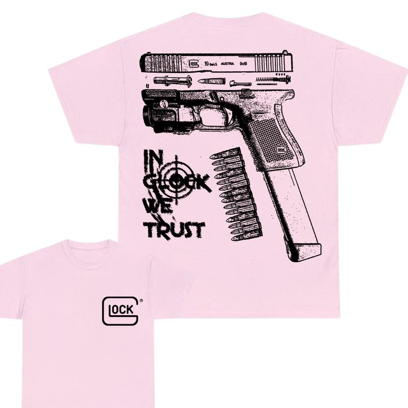 In Glock We Trust Double Sided Print T-Shirt - Glock shirt - Classic Width and Collar for Men and Women- Cotton Menswear Top