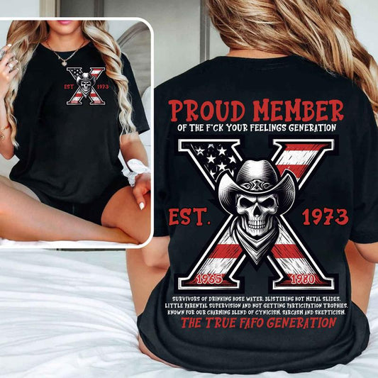 Custom Year Est.1973 GenX Shirt, GenX Skull 2 Side T-shirt, Vintage 90s GenX 1965-1980 Shirt