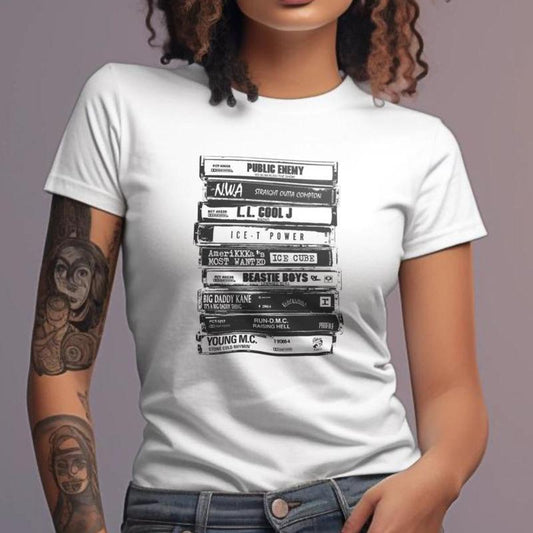 Vintage Hiphop Cassette Tapes Graphic Tee Shirt for Men - LL Cool J, Beastie Boys, NWA, and Public Enemy Music Shirt - Menswear, Top