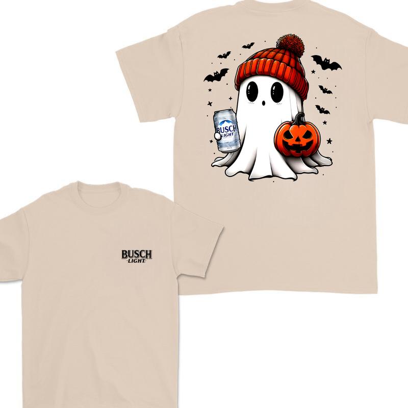 Busch Light Ghost Cute Pumpkin Halloween 2 Sided T-Shirt, Busch Light Shirt For Men And Women, Halloween Pumpkin Trendy Shirt
