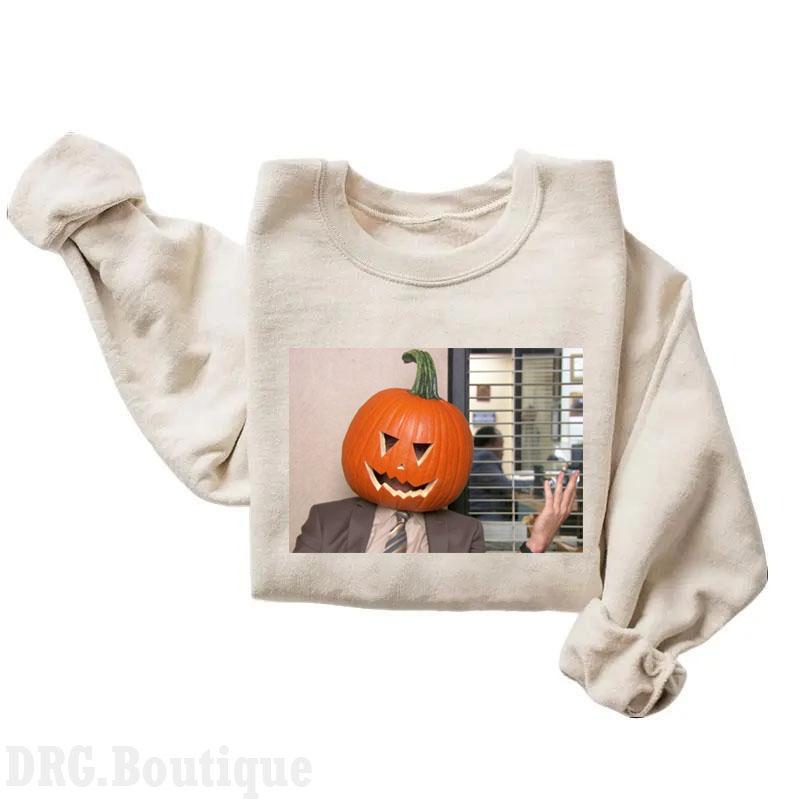 Pumpkin Head CrewNeck, Halloween 2024 Merch Women's Shirt, Halloween Gift Sweatshirt Cotton Fit