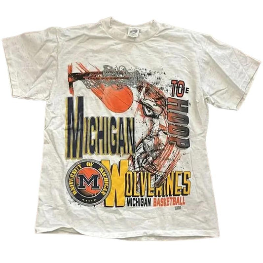 VintageâŸ1980â€™s University of Michigan W0lverines Basketball T-Shirt Classic Cotton college merch Menswear Top Embroidered Hoodie