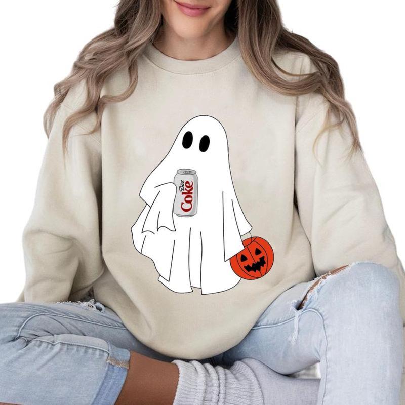 Cute Booo Ghost Coke Drink Halloween Sweatshirt, Coke Halloween Sweater, Full Sizes, Full Color, Unisex
