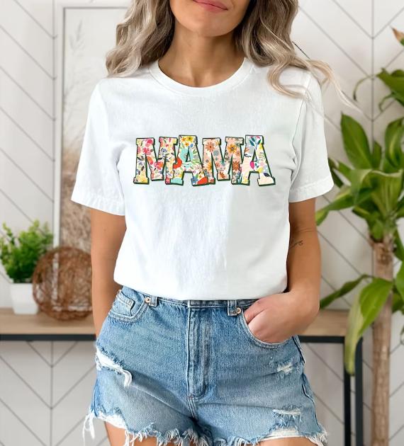 Retro Flower Mama T-shirt, Shirt for Mom for Mother's Day, Mama T-Shirt, Mom Shirt for Mom for Mother's Day, Mama T-shirt For Women Comfort Cotton