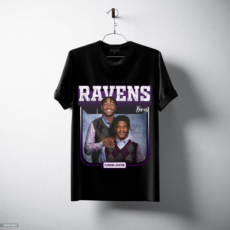 Lamar Jackson Zay Flowers Step Brothers T-shirt Classic Cotton Fabric Jersey Menswear Top Collar Decoration Graphic Medium Print Seamless Sleeve
