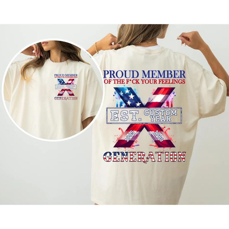 Est.Custom Year Proud Member Gen X 2 Side T-shirt, 1965-1980 Hose Water Gen X Shirt, Proud Member Flag Generation Shirt