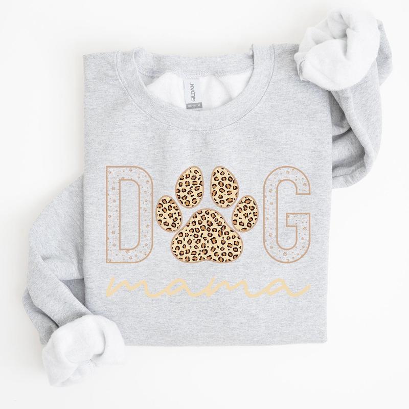 Dog Mama, Leopard Print Sweatshirt, Mother's Day Gift Casual Comfort Womenswear ComfortableÂ Graphic