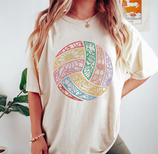 Floral Volleyball Shirt, Volleyball Shirts, Gift for Volleyball Player, Volleyball Tee, Game Day Shirt, Gift for Her, For Coach, Full Sizes, Full Colo