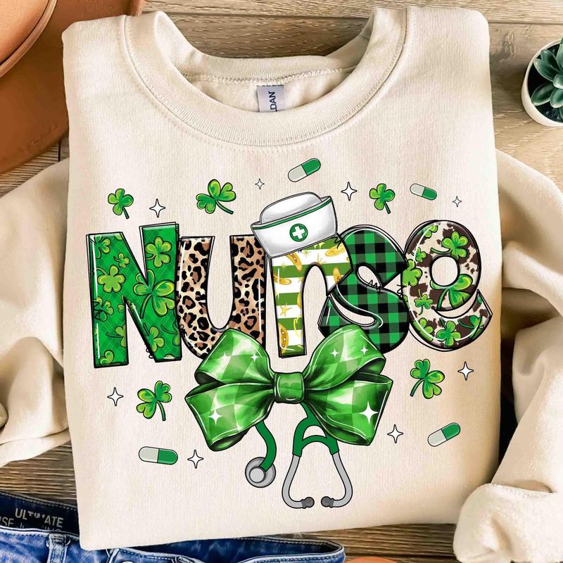 St Patrick's Day Nurse Shirt, St Patrick's Day Nurse Coquette Shirt, St Patrickâ€™s Day Bow Shirt, Nurse Shirt, Coquette St Patrick's Shirt, Shamrock Sh