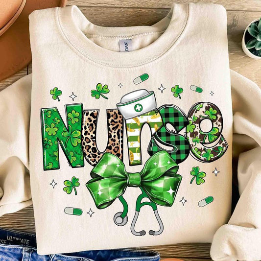 St Patrick's Day Nurse Shirt, St Patrick's Day Nurse Coquette Shirt, St Patrickâ€™s Day Bow Shirt, Nurse Shirt, Coquette St Patrick's Shirt, Shamrock Sh