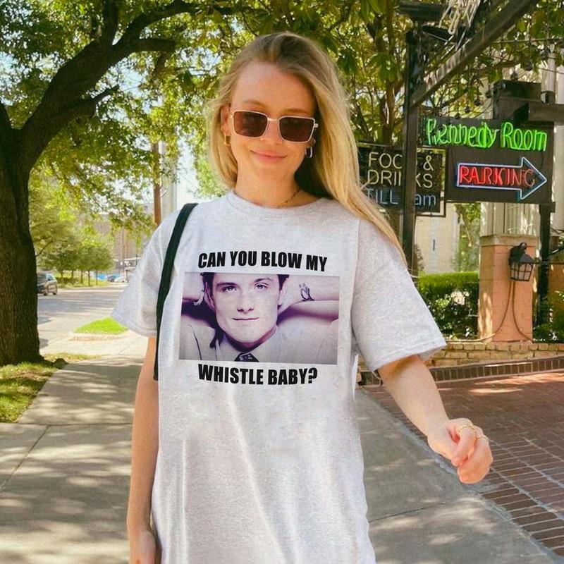 Josh Hutcherson Whistle Meme ,The Hunger Game, Josh Hutcherson Gift Shirt Casual Fit Fabric Top
