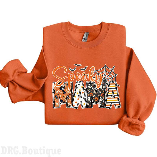 Mama Spooky Halloween Sweatshirt, Crewneck Fall Season Mommy Shirt, Spooky Vibes, Halloween 2024 Merch Women's Shirt, Halloween Gift Sweatshirt Cotton
