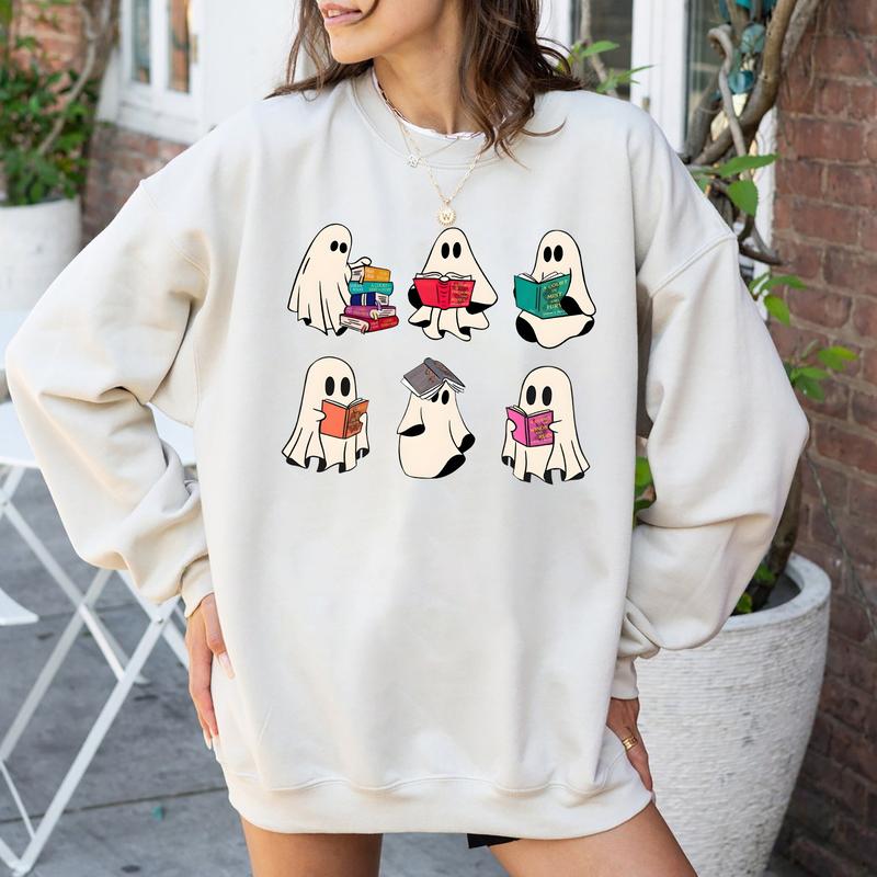 Halloween Bookish Ghost Crewneck Sweatshirt Hoodie Tshirt, Halloween 2024 Gifts