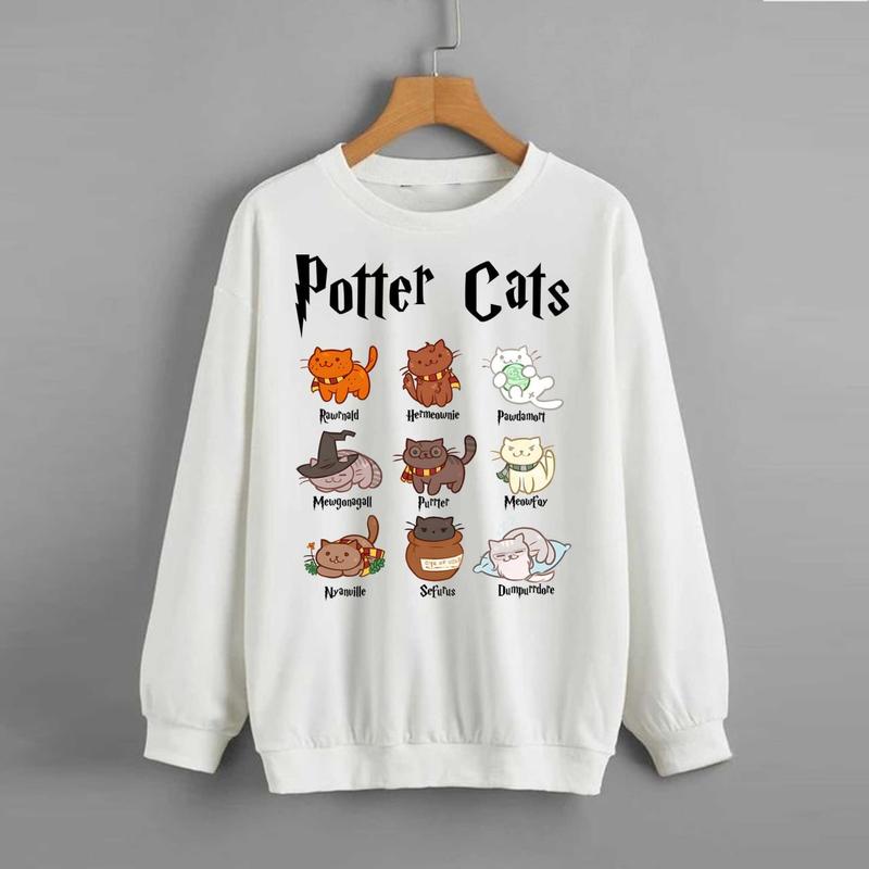 Potter Cats Sweatshirt Hoodie Shirt, HP Gifts Cotton Relaxed Fit potterhead gift potterhead sweater harry potter potterhead fan