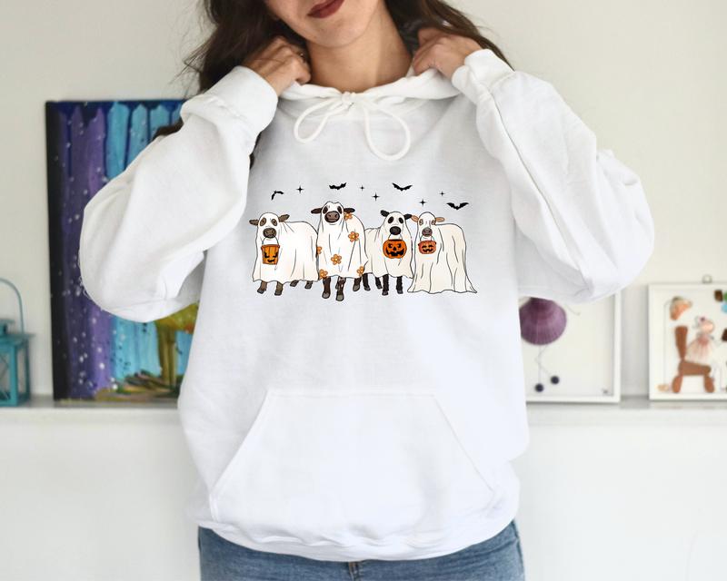 Ghost Cows Halloween Crewneck Sweatshirt, Hoodie, T-shirt, Cow Shirt, Cow Lover Gifts