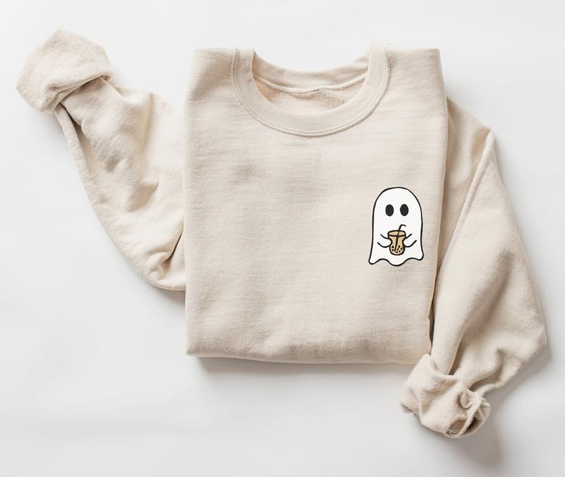 Little Ghost Ice Coffee Halloween Crewneck Sweatshirt, Hoodie, T-shirt, Cute Halloween Shirt