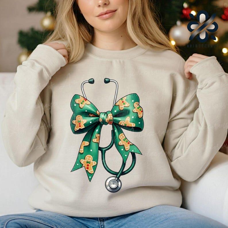 Coquette Nurse Stethoscope Bow Sweatshirt, Bow Shirt, Gift for Nurse, Nurse Appreciation, Christmas Gift for Nurse, Christmas Shirt, Gift For Her