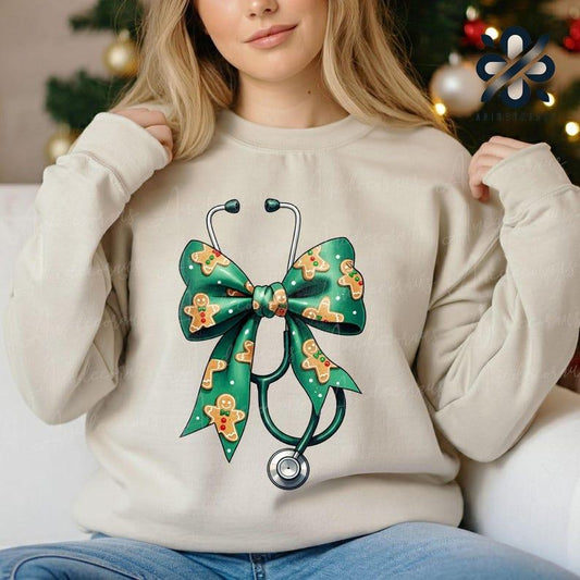 Coquette Nurse Stethoscope Bow Sweatshirt, Bow Shirt, Gift for Nurse, Nurse Appreciation, Christmas Gift for Nurse, Christmas Shirt, Gift For Her
