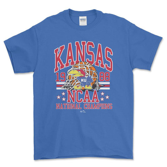 NCAA 1988 Kansas National Championship T-Shirt, graphic vintage sports tees for men