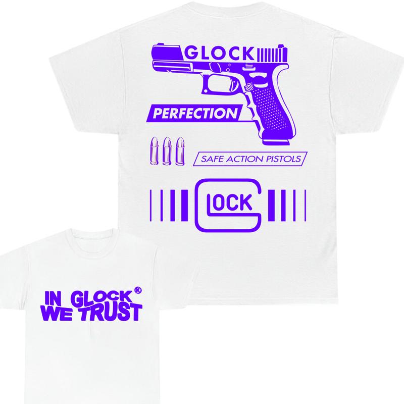 Limited edition Double Sided Print Full Color Cotton Classic Glock Tshirt for Men and Women - In Glock We Trust - Top Menswear