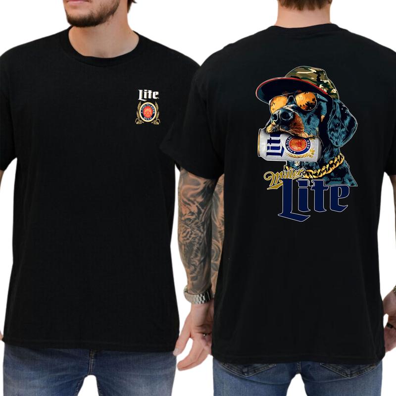 Miller Coonhound Dog Miller Lite 2 Sided T-Shirt, Hunting Shirt, Funny Beer Printed Shirt, Classic Cotton Top, Soft Fabric Shortsleeve Shirt