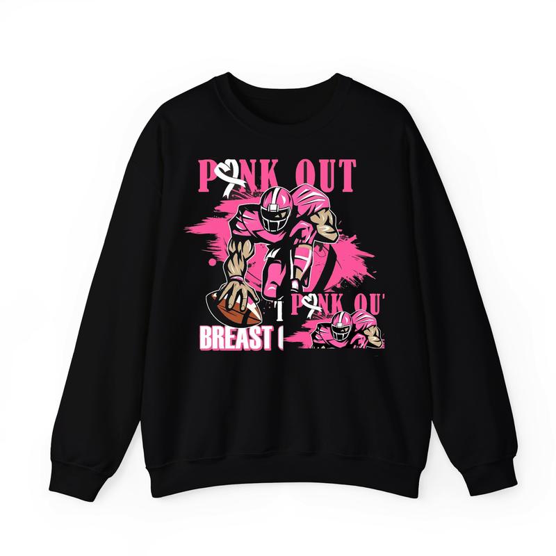 Breast Cancer Football Pink Out Black Sweatshirt, Pink Out Sublimation, Breast Cancer Shirt,  October We Wear Pink Crewneck