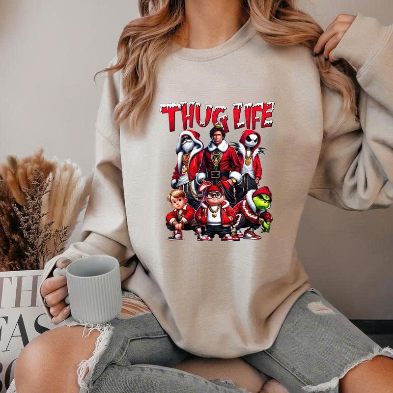 Thug Life Sweatshirt, Christmas Sweater, Funny Christmas Vintage Movie Tee Shirt, Christmas Gift Sweater Casual Comfort Cotton Sleeve