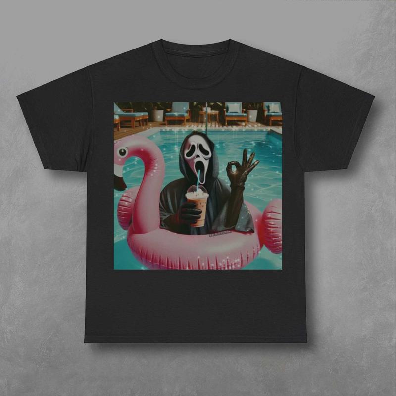 Ghostface in Swimming Pool Shirt, Scream Sweatshirt, Halloween Sweatshirt Classic Fabric Prints