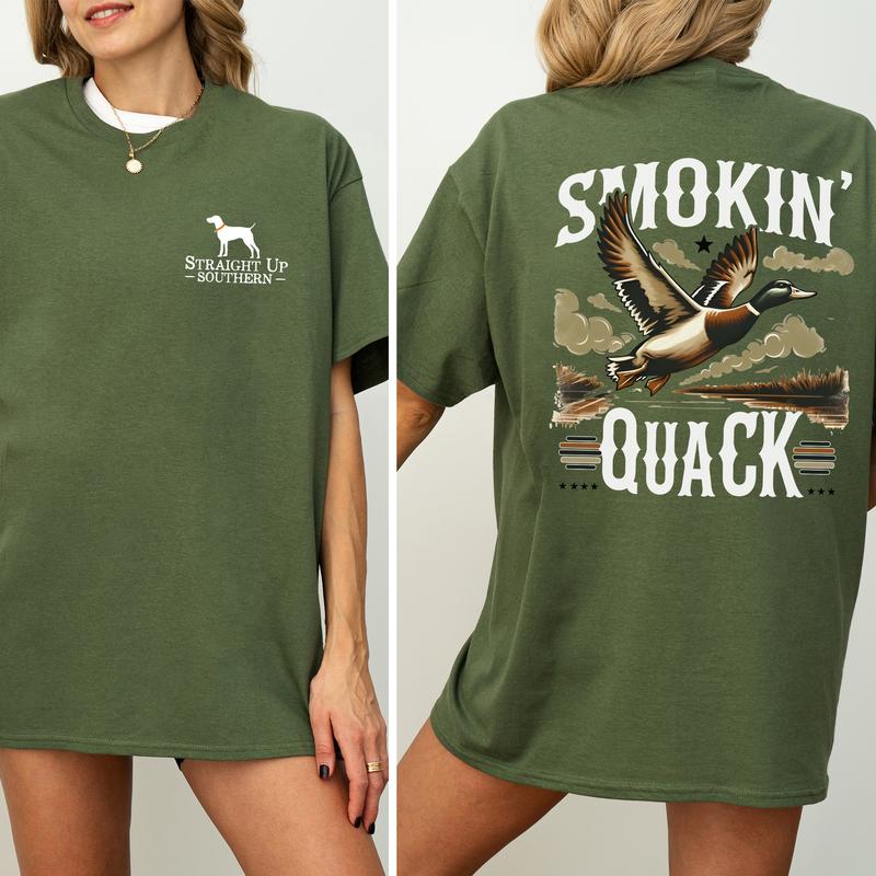 Vintage Smokin' Quack Hunting Duck 2-Sided Graphic Shirt, Mallard Hunting Shirt for Men, Dog Hunt Tee, Comfort Clothing, Cotton Fabric Tshirt, Printed