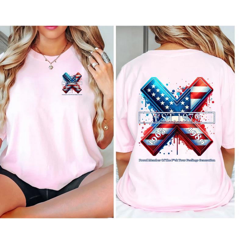 Custom Year Gen X 2 Side T-shirt 1965-1980 Flag X Proud Member Shirt V2