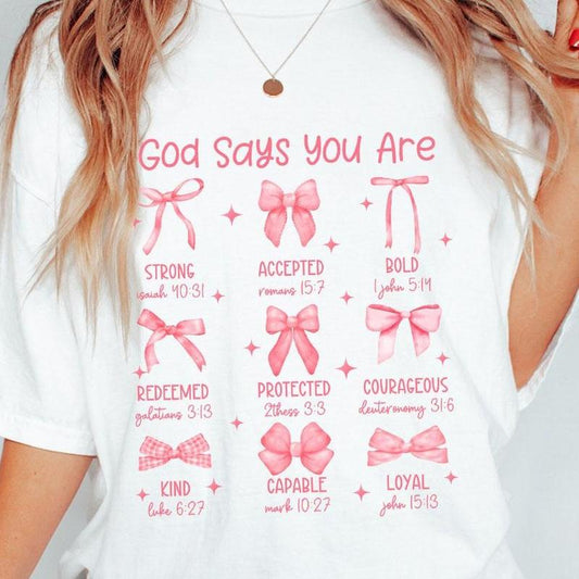 God says I am Mothers Shirts, Comfort Color Shirt For Mom, Christian Shirt For Mother's Day, Mother God Says T-Shirt, Pink Bow Shirt For Mom, Coquette