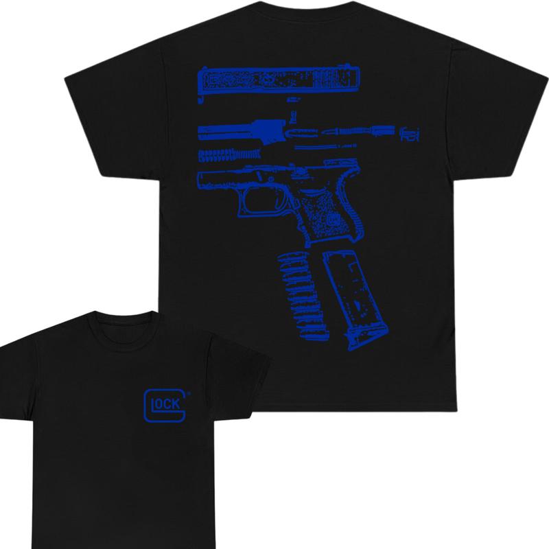 Glock Tshirt , Double Side ,Design Color Blue - Full Color , For Him, For Her , Glock Shirt ,Menswear Tops Classic Cotton