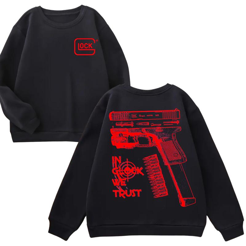 Classic IN GLOCK WE TRUST Double Side Hoodie - Full Color Red Design, Unisex Sweatshirt with Long Sleeve, Glock Shirt