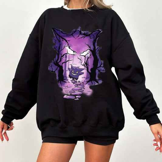 Gengar Sweatshirt, Monster Ghost Shirt, Kaiju Themed Shirts, Gengar Gift Japanese Anime Shirt, Dark Ghost Kaiju Japanese Style SWEATSHIRTS  Pokemon Sw