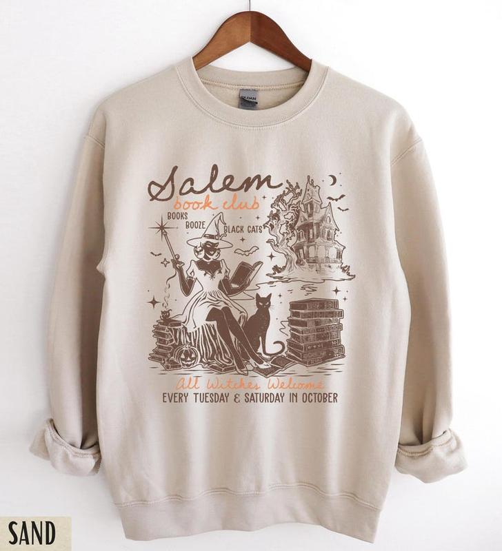 Salem Book Club Sweatshirt, Halloween Crewneck, Retro Halloween Sweatshirt, Vintage 90s Witch Sweatshirt, Halloween Cat Shirt, Bookish Gift, Bookish M