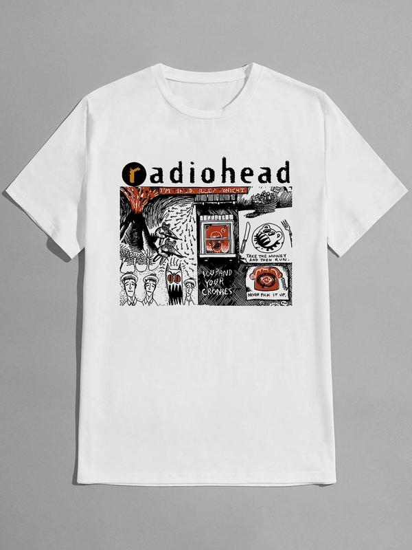 Men's Letter & Graphic Print Round Neck Tee, Regular Fit Casual Short Sleeve T-shirt, Men's Summer Top for Daily Wear